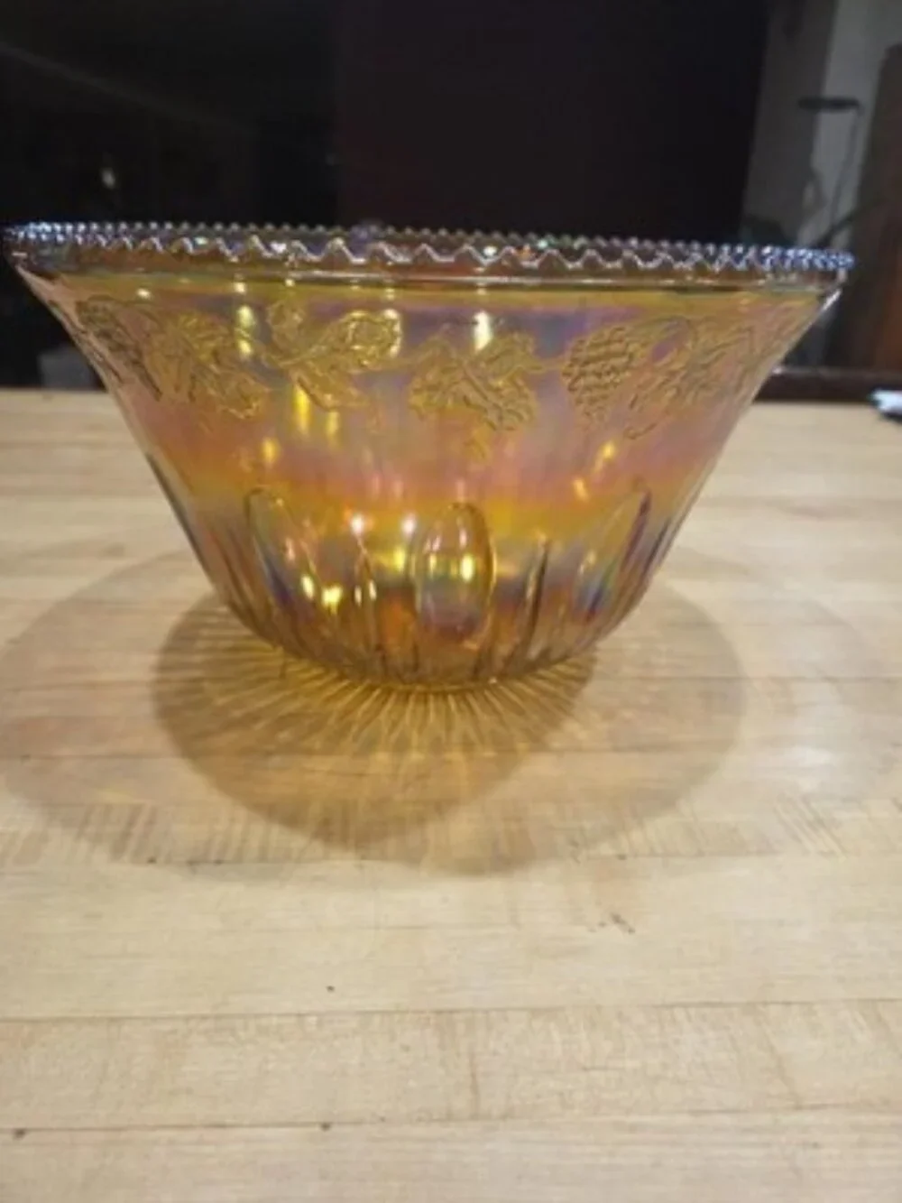 Vintage Indiana Glass Harvest Grape Marigold Carnival Punch Bowl Iridescent 12